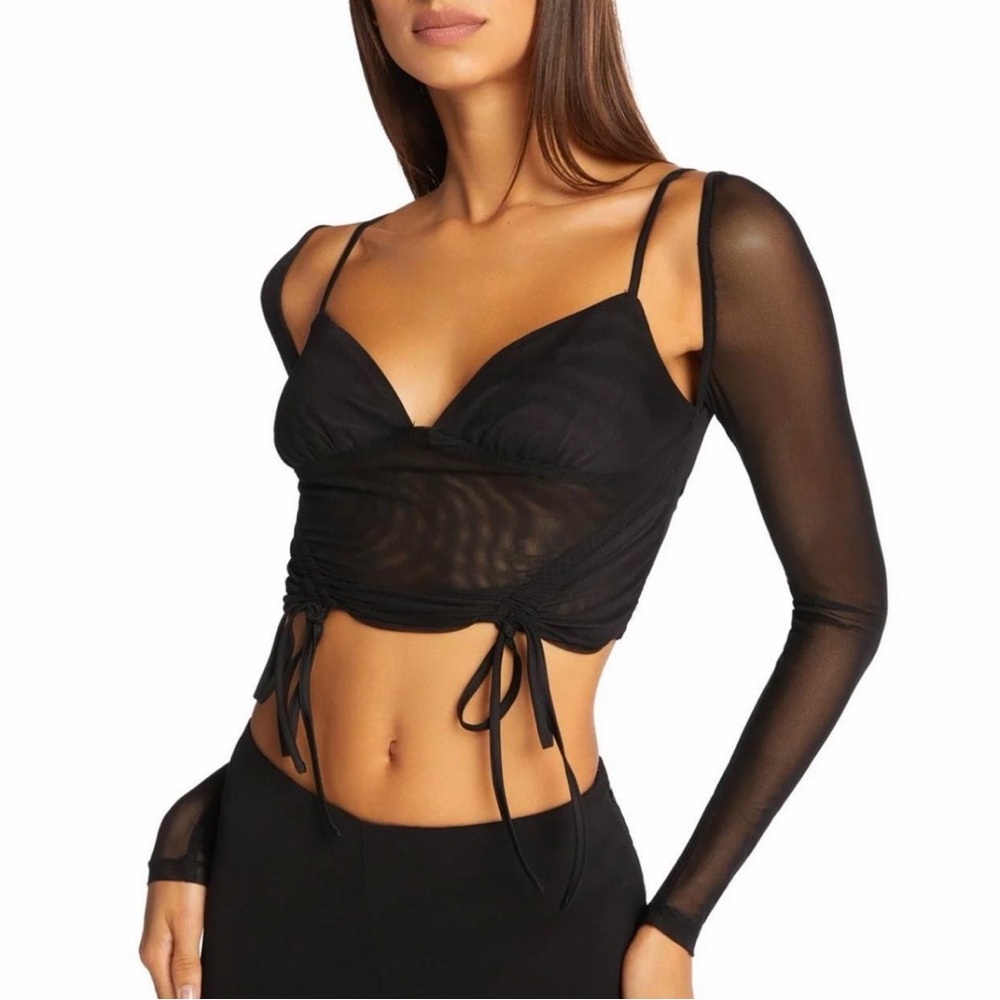 I.AM.GIA Black Mesh Long Sleeve Crop Top